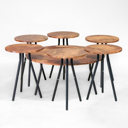 طقم طاولات كنب (1+6) خشب ام دي اف لون بني محروق