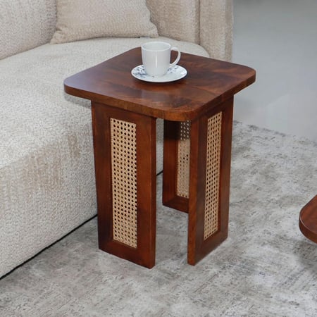 طقم طاولات 1+2 خشب طبيعي هندي