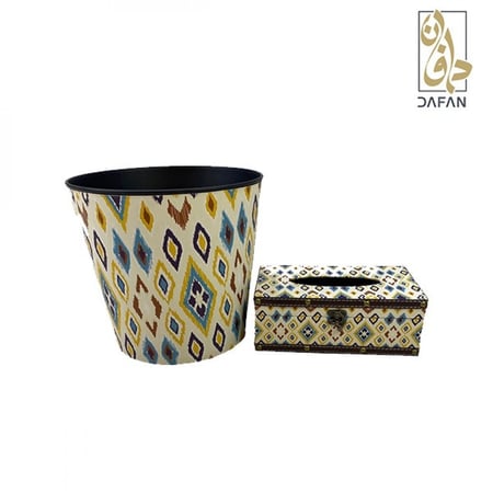 طقم سلة ومناديل فاخر يوضح تفاصيل النقوش الجديدة وجودة التقفيل اليدوي ا