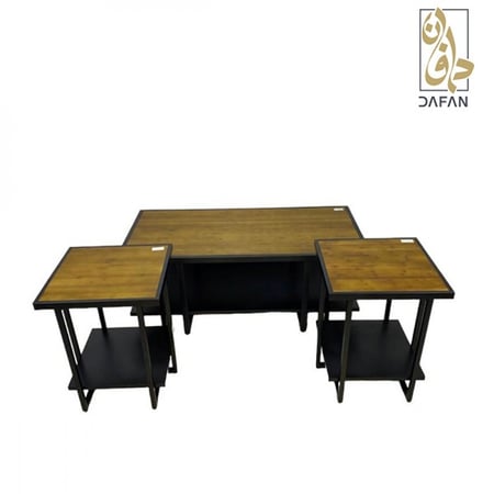 طقم طاولات قهوة ٣ قطع خشب وحديد