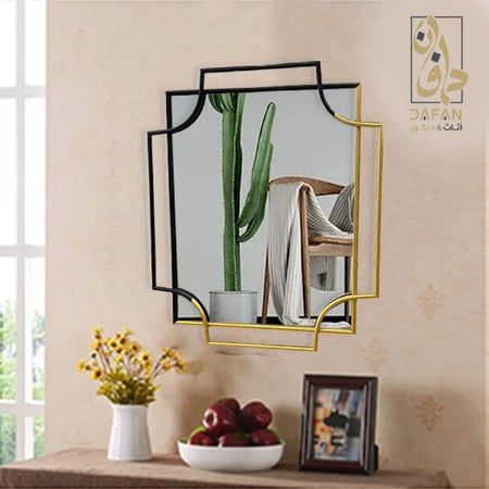 مرآة حائط ذهبي وأسود مستطيلة