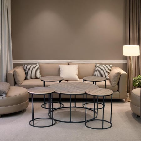 طقم طاولات كنب لون خشبي 1+6