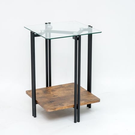 طقم طاولات خشب لون بني محروق مع سطح زجاج