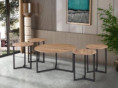 طقم طاولات كنب 1+4 دائري لون بيج