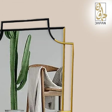 مرآة حائط ذهبي وأسود مستطيلة