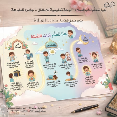 هيا نتعلّم آداب الصلاة – لوحة تعليمية مصوّرة للأطفال - جاهزة للطباعة