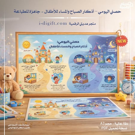 حصني اليومي – أذكار الصباح والمساء للأطفال (A3 | جاهزة للطباعة)