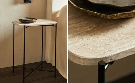 طاوله جانبيه رخام ترافنتينو حديد اسود