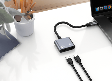 محول 2 في 1 شاحن و سماعة تايب سي من كيوفكس