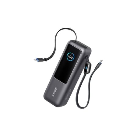 انكر - بطارية Zolo سعة 25 الف mAh مع مدخل تايب سي + USB كيبل تايب سي مدمج قوة 165 واط - اسود