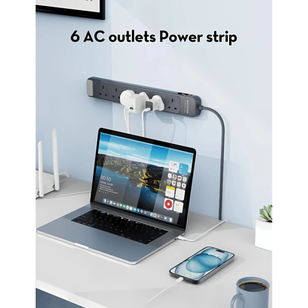 راف باور - توصيلة 6 منافذ بقوة 2990 واط رمادي