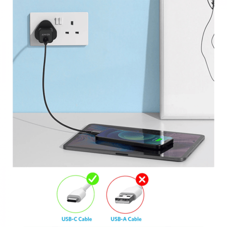 انكر - فيش جداري بقوة 20 واط بمنفذ تايب سي - اسود