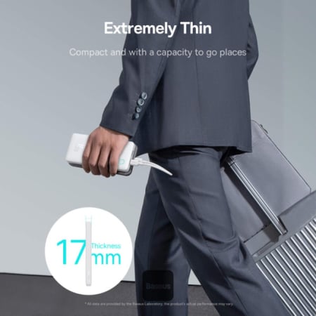 بيسوس باور بانك 10000 ملي امبير 15W مع منفذ Type-C ومنفذ USB-A - أبيض