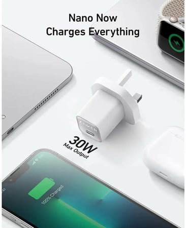 انكر شاحن جداري نانو بقوة 30 واط بمنفذ USB-C - ابيض
