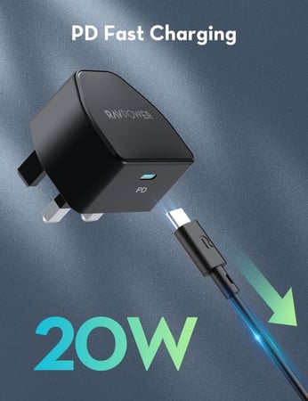 بكج راف باور شاحن جداري بقوة 20 واط بمنفذ تايب سي + شاحن سيارة بقوة 20 واط بمنفذ تايب سي + سلك تايب سي الى تايب سي 1 متر