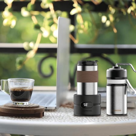 مجموعة قهوة محمولة 4 في 1 مع طاحونة و سخان مياه فضي ليبريسو Lepresso