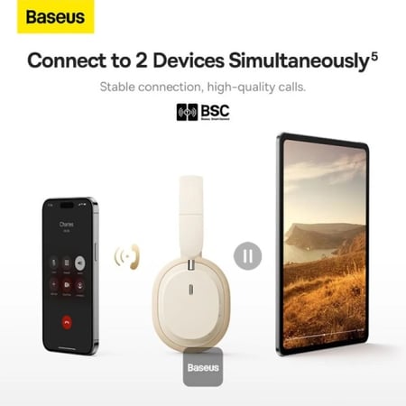 سماعة بيسوس Bowie D05 لاسلكية (70 ساعة تشغيل) - أبيض كريمي