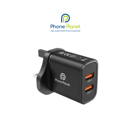 شاحن جداري بمنفذين USB-A – فيش ثلاثي – من Phone Planet