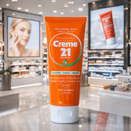 كريم Creme 21 المرطب يمنح البشرة ترطيبًا عميقًا ونعومة فورية، بتركيبته الغنية بفيتامين E التي تساعد على تغذية الجلد وحمايته من الجفاف. مناسب للاستخدام اليومي على الوجه واليدين والجسم، ويعمل على تحسين ملمس البشرة ومنحها مظهرًا صحيًا ومشرقًا. مثالي للبشرة ا
