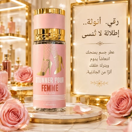 عطر الجسم STUNNER POUR FEMME  امنحي جسمك لمسة أنثوية ساحرة تدوم طوال اليوم   بعطر ناعم ومنعش يجمع بين الفخامة والجاذبية في رشة واحدة، ليمنحك إحساساً بالنظافة والانتعاش مع رائحة جذابة تلفت الأنظار   المميزات: 100 ملي