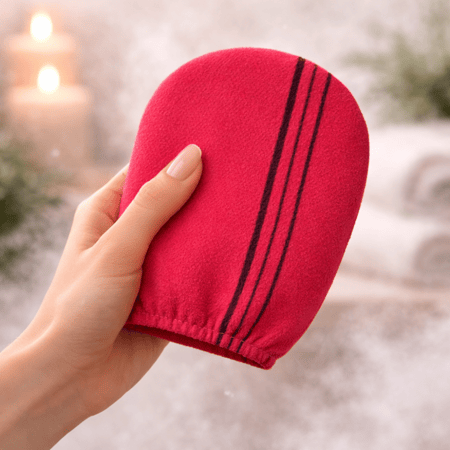 ليفة التقشير الممتازة لون احمر قفازات تقشير للجسم قطعة حمام اصلية من القماش للتقشير للاستخدام في الحمام واثناء الاستحمام