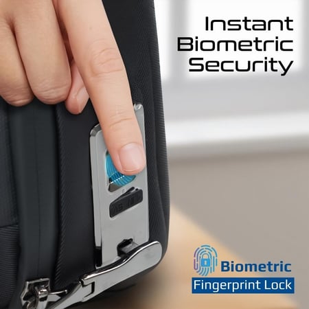 أحدث حقيبة تقنية ذكية بتصميم قوي يجمع الأمان والتنظيم الفائق. مزودة بقفل بصمة متطور، سعة 2.1 لتر، خامة مقاومة للماء، سحاب YKK متين، فتحة بطاقات جلدية، مقابض مزدوجة، وبطارية تدوم حتى 3 أشهر—الخيار الأقوى للعمل والسفر بأناقة UrbanPouch-Pro