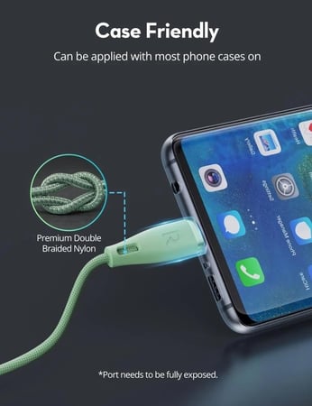 سلك راف باور تايب سي الى تايب سي نايلون بقوة 60 واط بطول 1.2متر - اخضر