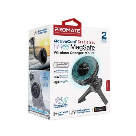 حامل هاتف وشاحن لاسلكي الأكثر تطوراً في العالم مع مبرد مدمج متوافق مع تقنية ماج سيف بقوة 15 واط Promate MagChill-GA