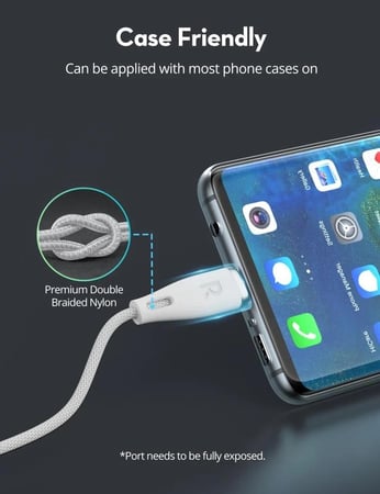 سلك راف باور نايلون بقوة 60 واط تايب سي الى تايب سي 1.2 متر - ابيض