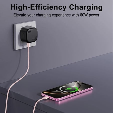 جودا - كيبل شحن نايلون بقوة 60 واط تايب سي الى تايب سي 1 متر - وردي