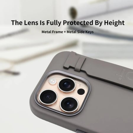 كفر حماية Alot نوبل جلد ماج سيف مع اطار معدني للكاميرا للايفون 16 بروماكس- رمادي