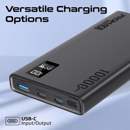 بطارية متنقلة من بروميت بسعة 10000 مللي أمبير مع منفذ USB-C™ بقوة 20 واط للدخل/الخرج، مخرج QC 3.0، منافذ USB-C، شاشة LCD وحماية من السخونة الزائدة للهواتف الذكية والأجهزة اللوحية - Promate Bolt-10PD (مصرحة في جميع المطارات وخطوط الطيران في العالم)