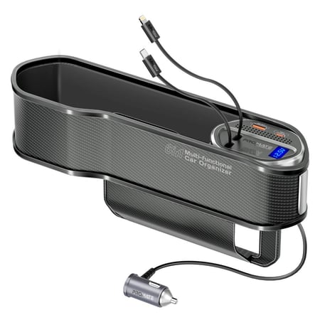 منظم سيارة متعدد الوظائف مزود بمحطة شحن بقوة 65 واط وكابلات USB-C وLightning قابلة للسحب لتسهيل شحن أجهزتك في السيارة  Promate CarMate-RPD