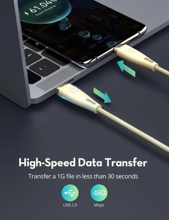 سلك راف باور تايب سي الى تايب سي نايلون بقوة 60 واط بطول 1.2متر - اصفر