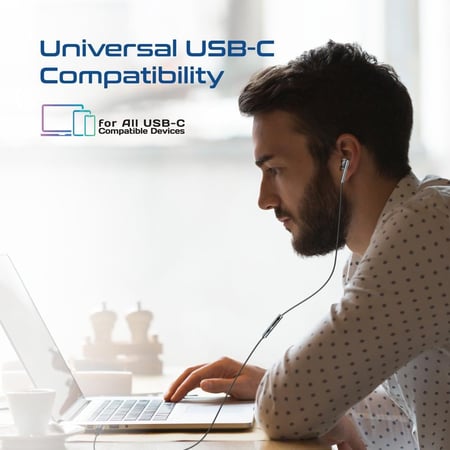 أفضل سماعة سلكية بمنفذ USB-C – ميكروفون مدمج بتقنية ENC لعزل الضوضاء، صوت عالي الدقة، مشغل 14 ملم، هيكل ألمنيوم، تحكم في الصوت، وسلك مضاد للتشابك – متوافقة مع جميع أجهزة Laxi-M Type-C