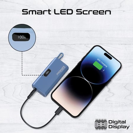 بطارية متنقلة من بروميت- صغيرة جدا للشحن السريع بقدرة 5000 مللي أمبير مع موصل USB-C قابل للطي وكابل آيفون لايتينيغ توصيل طاقة بقدرة 20 واط موصل USB-C قابل للطي مع مدخل/مخرج USB-C -بروميت NanoPack-5