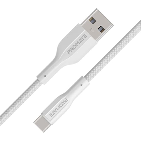 كيبل  شحن متين USB-A إلى USB-C™ مصنوع من السيليكون بتقنية الشحن السريع ، ونقل بيانات بسرعة 480 ميجابت في الثانية، بطول 1 متر ومقاوم للتشابك مع عمر افتراضي يصل إلى 10,000 انحناء - Promate XCord-AC