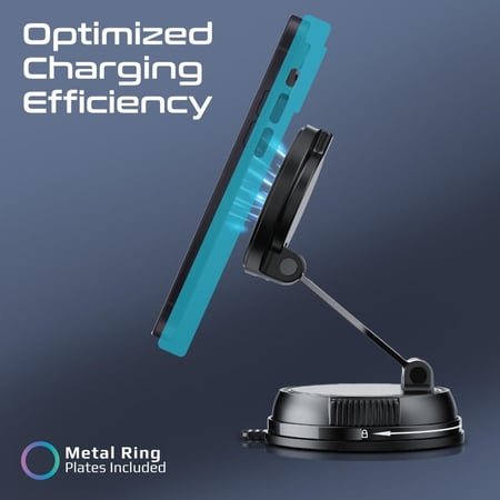 أفضل حامل وشاحن لاسلكي مغناطيسي للسيارة بقوة 15 واط متوافق مع أجهزة آيفون ماج سيف ، يتميز بتثبيت قوي 16N ودوران 360 درجة لمرونة الاستخدام، مع تصميم قابل للطي ومنفذي USB-C مزدوجين، مصنوع من سبائك الزنك ومواد ABS وPC المتينة لضمان المتانة RevoMount-15W