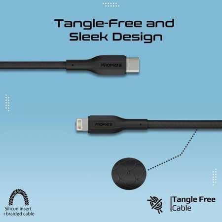 أسرع مجموعة كيابل ثلاثية USB-C™إلى لايتنينغ، سريعة الشحن بقدرة 27 واط نوع لايتنينغ، بأطوال متعددة للكابل (0.3 متر، 1.2 متر، و2 متر)، للشحن ونقل البيانات في آن واحد مع تصميم قوي مقاوم للتشابك باختبار انحناء أكثر من 25000 مرة Promate CableKit-Ci