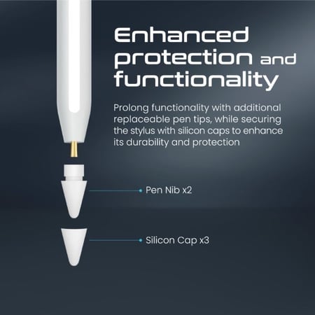 مجموعة أدوات القلم اللاسلكي عالية الدقة! اكتب وارسم بدقة وسلاسة على جهاز ايباد الخاص بك، وقت عمل يدوم حتى 11 ساعة مع ميزات رأس القلم القابل للاستبدال والتعرف على الإمالة والسكون التلقائي، إضافة إلى مجموعة الملحقات المرفقة من Promate Quill-2