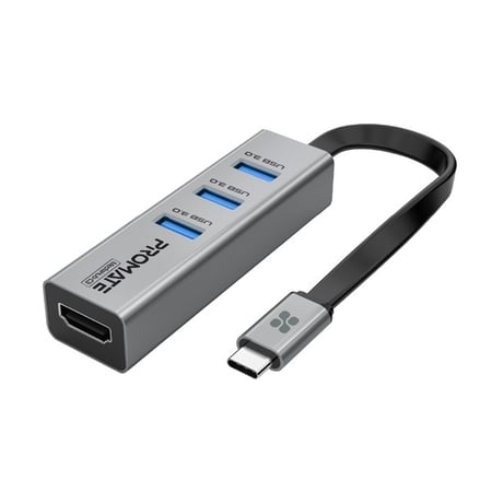 محول USB-C إلى HDMI بدقة عالية 4K بمعدل 30 هرتز ويأتي مع 3 منافذ USB 3.0 بروميت - Promate MediaHub-C3