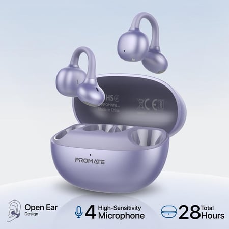 أقوى سماعة لاسلكية بتصميم مفتوح للأذن يثبت حول الأذن، مع مشغلات قوية بقياس 12 مم. تدعم اتصالاً لاسلكياً متعدداً، تحكم باللمس الذكي، ميكروفون واضح، بطارية تدوم حتى 28 ساعة، ومقاومة للعرق بمعيار IPX4 مع علبة شحن آمنة AirClip-Pro