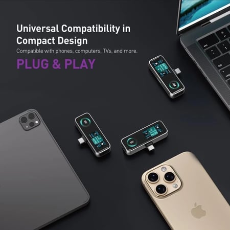 قطعة نقل بيانات JODA بسعة 2 تيرا بايت تايب سي مع شاشة رقمية - اسود