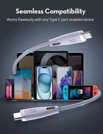 لك راف باور تايب سي الى تايب سي نايلون بقوة 60 واط بطول 1.2متر - بنفسجي