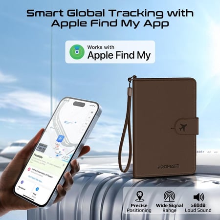 حافظة جواز سفر جلدية ذكية مزودة بتقنية Apple Find My وحجب RFID، تدعم الشحن اللاسلكي وتعمل ببطارية تدوم 6 أشهر، مقاومة للماء وتوفر تنظيمًا آمنًا لمستندات السفر والبطاقات أثناء التنقل PassMate