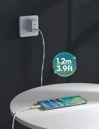 سلك راف باور نايلون بقوة 60 واط تايب سي الى تايب سي 1.2 متر -ذهبي