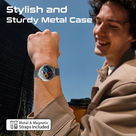 ساعة ذكية تجمع بين التصميم المعدني الأنيق والتقنيات المتطورة مثل شاشة AMOLED فائقة الدقة بمقاس 1.32 بوصة وزجاج كروي ثلاثي الأبعاد، تدعم أكثر من 100 وضع رياضي، مكالمات بلوتوث، مقاومة للماء IP68، وبطارية تدوم حتى 5 أيام من الاستخدام المستمر xWatch-US13