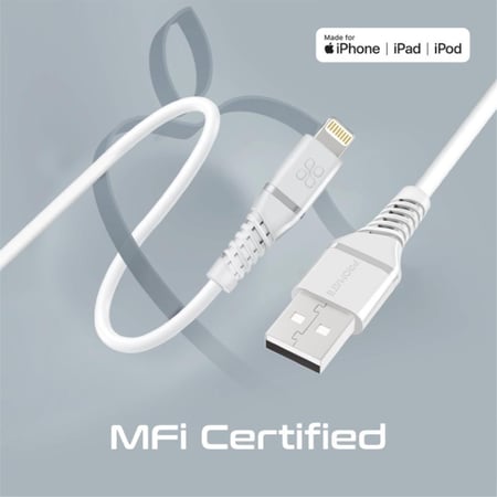 كابل شحن ونقل بيانات عالي الجودة مع موصل لايتينينغ، معتمد من MFi لضمان التوافق مع أجهزة Apple بطول 1.2 متر، تم اختباره بأكثر من 25000 انحناء لضمان المتانة والموثوقية، يأتي بملمس سيليكون ناعم لتجربة استخدام مريحة وسلسة - Promate PowerLine-Ai120