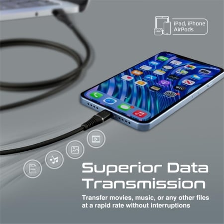 كابل شحن ونقل بيانات عالي الجودة مع موصل لايتينينغ، معتمد من MFi لضمان التوافق مع أجهزة Apple بطول 1.2 متر، تم اختباره بأكثر من 25000 انحناء لضمان المتانة والموثوقية، يأتي بملمس سيليكون ناعم لتجربة استخدام مريحة وسلسة - Promate PowerLine-Ai120