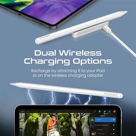 مجموعة أدوات القلم اللاسلكي عالية الدقة! اكتب وارسم بدقة وسلاسة على جهاز ايباد الخاص بك، وقت عمل يدوم حتى 11 ساعة مع ميزات رأس القلم القابل للاستبدال والتعرف على الإمالة والسكون التلقائي، إضافة إلى مجموعة الملحقات المرفقة من Promate Quill-2